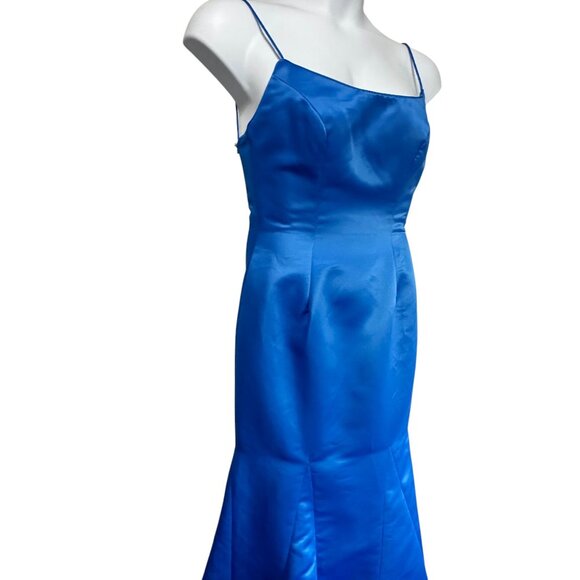 Jovani Blue Satin Sleeveless Rhinestone U Back Mermaid Trumpet Long Dress Sz 10 - Picture 3 of 15